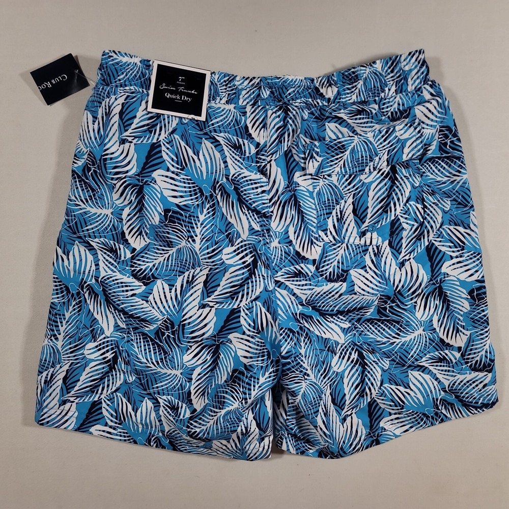 Club Room Tropical Swim Shorts Mens Small‎ Navy Blue CBO Leaf 7" NEW - Picture 3 of 3